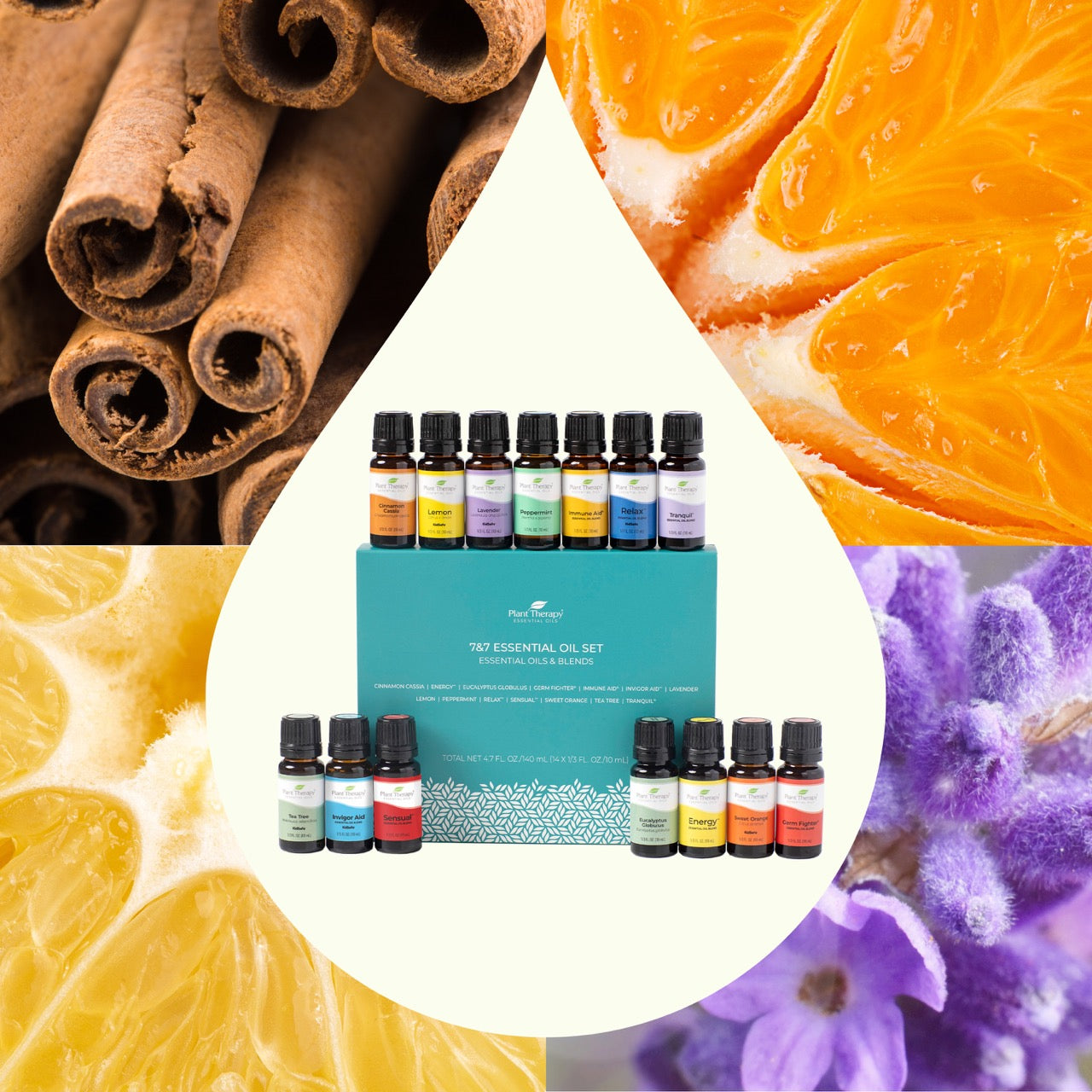 7 & 7 Essential Oil Set with key ingredient images