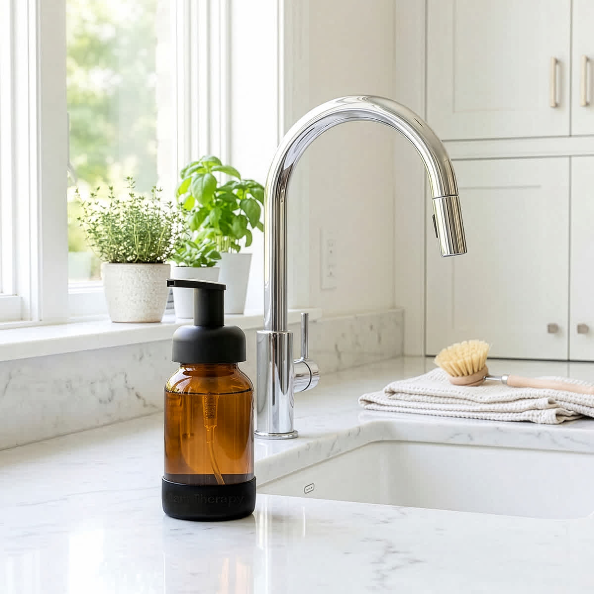 Glass Foaming Bottle with Black Silicone Sleeve 8 oz