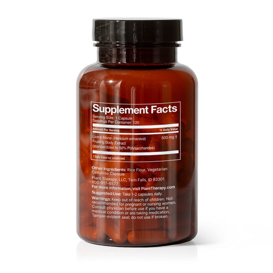 Lion's Mane Herbal Supplement Capsules back label
