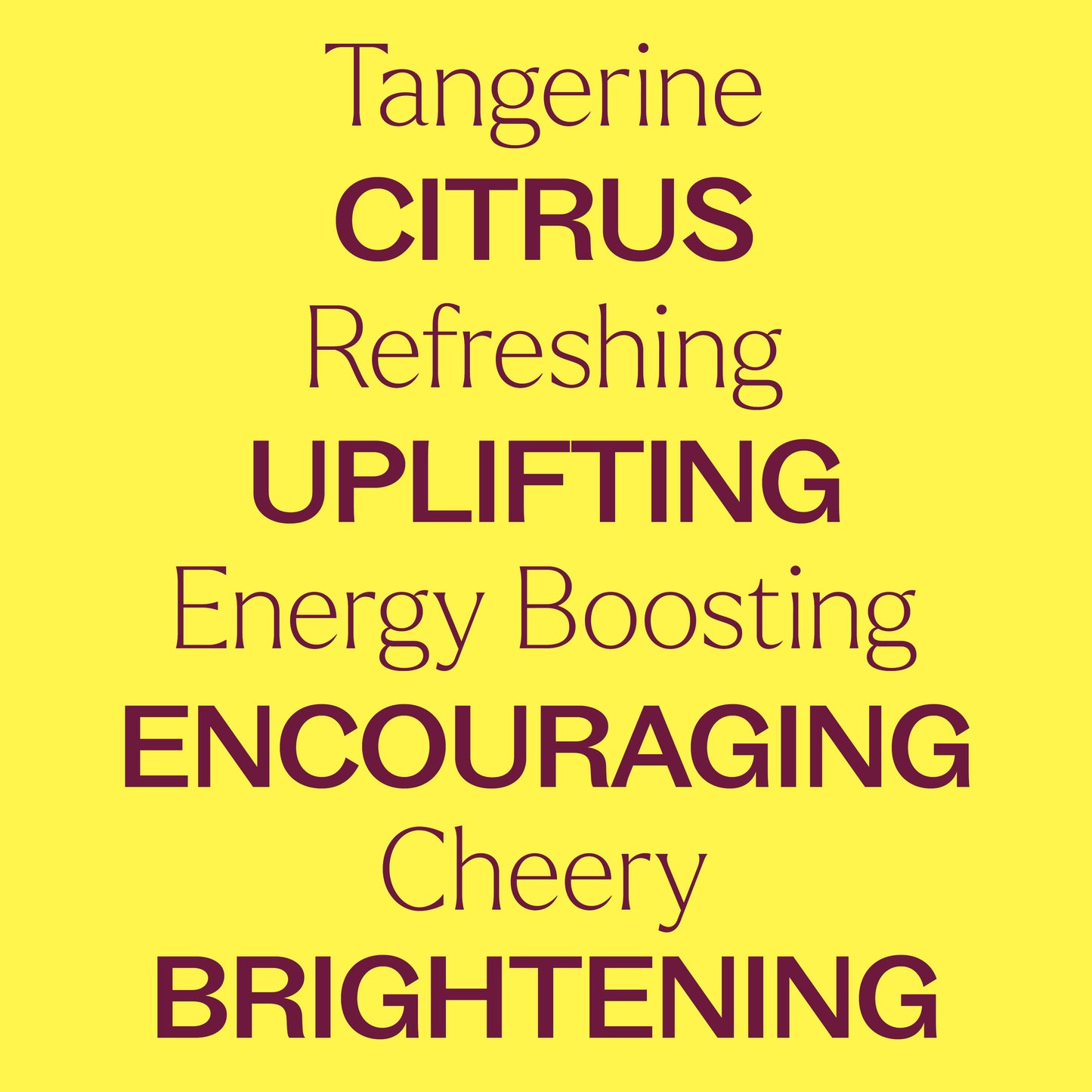 Tangerine CITRUS Refreshing UPLIFTING Energy Boosting ENCOURAGING Cheery BRIGHTENING