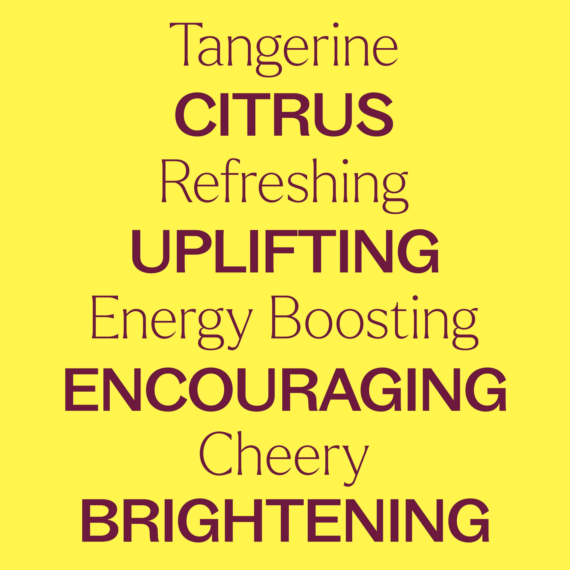 Tangerine CITRUS Refreshing UPLIFTING Energy Boosting ENCOURAGING Cheery BRIGHTENING