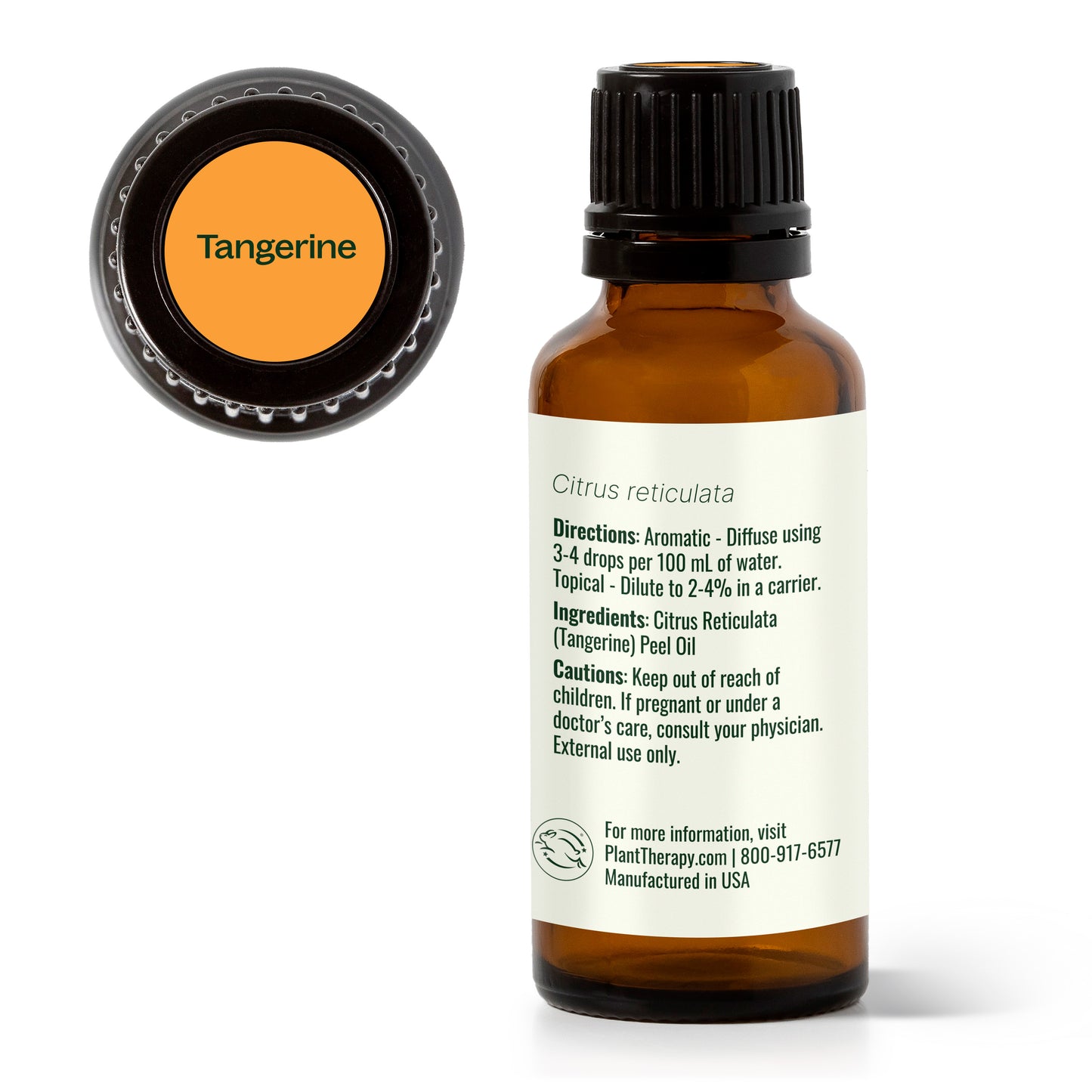 Tangerine Essential Oil back label with instructions and ingredients
