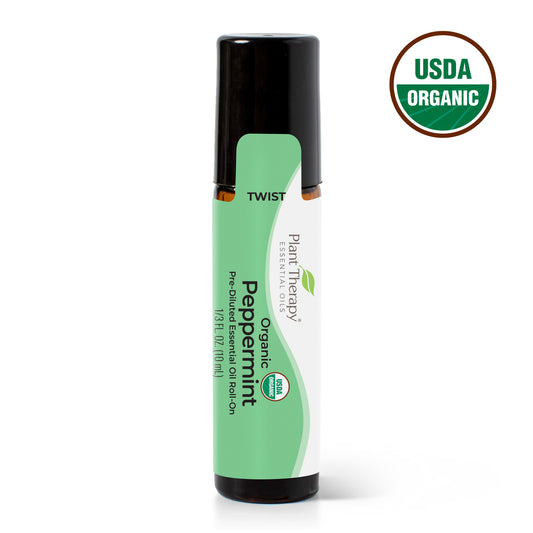 Organic Peppermint Essential Oil Pre-Diluted Roll-On front label