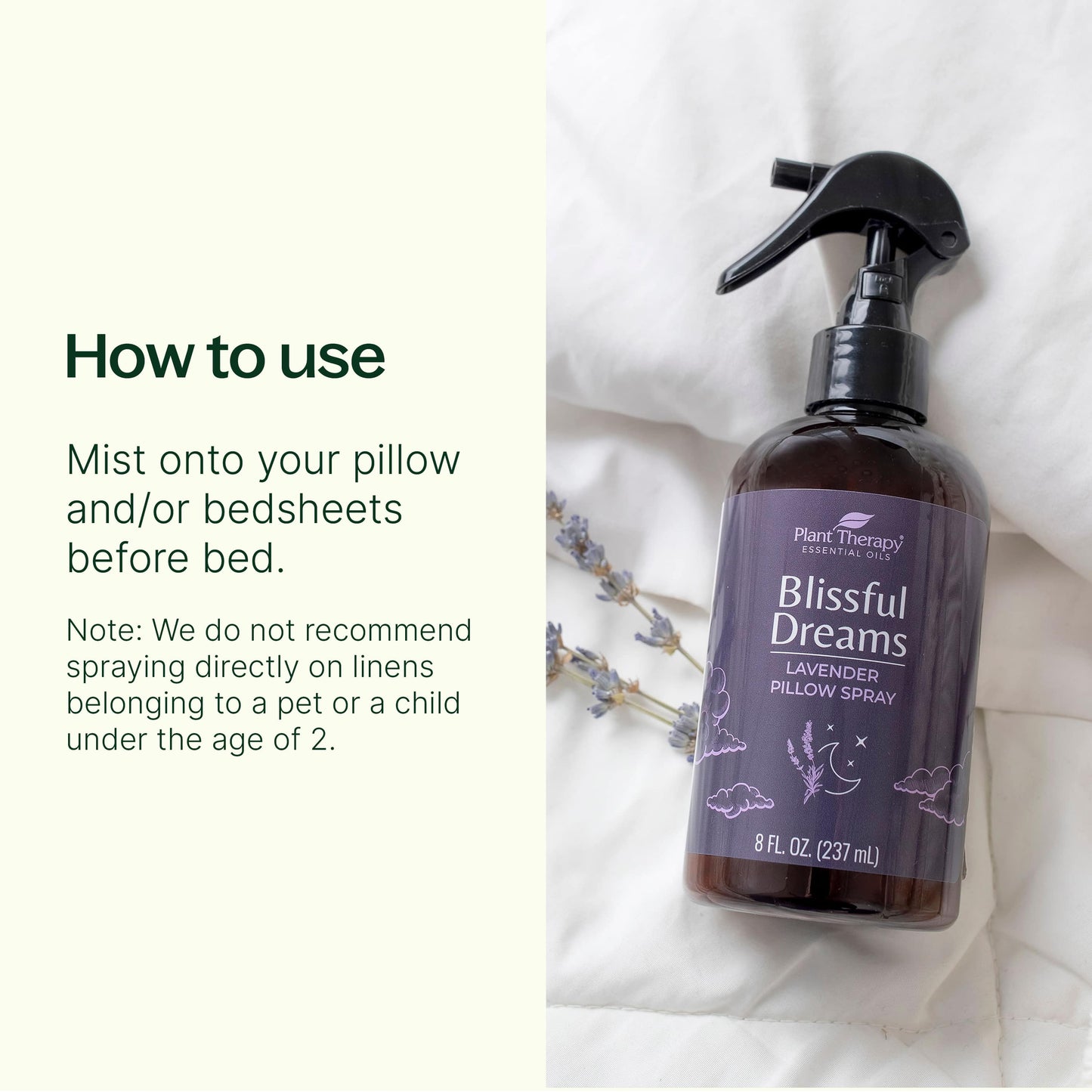 Blissful Dreams Lavender Pillow Spray, mist onto your pillow and bed.