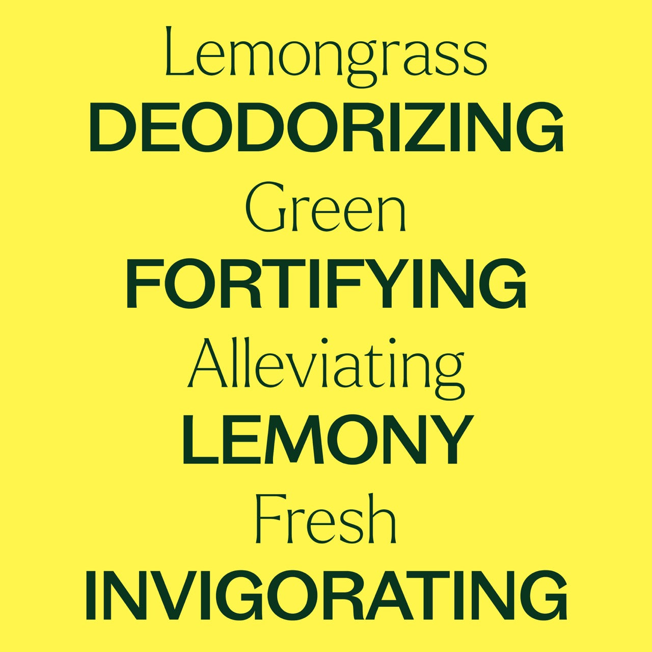 Lemongrass Essential Oil key features: deodorizing, green, fortifying, alleviating, lemony, fresh, invigorating