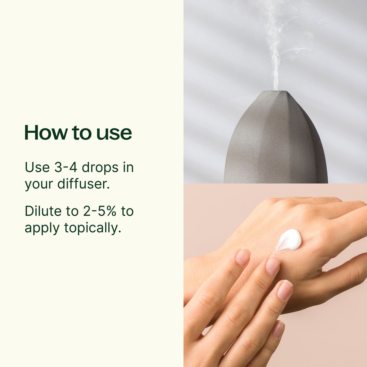 How to use Organic Copaiba Oleoresin Essential Oil: Use 3-4 drops in your diffuser. Dilute 2-5% to apply topically.