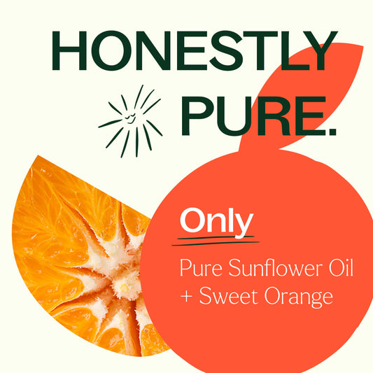 Sweet Orange Body Oil is honestly pure. Only sunflower oil and sweet orange essential oil