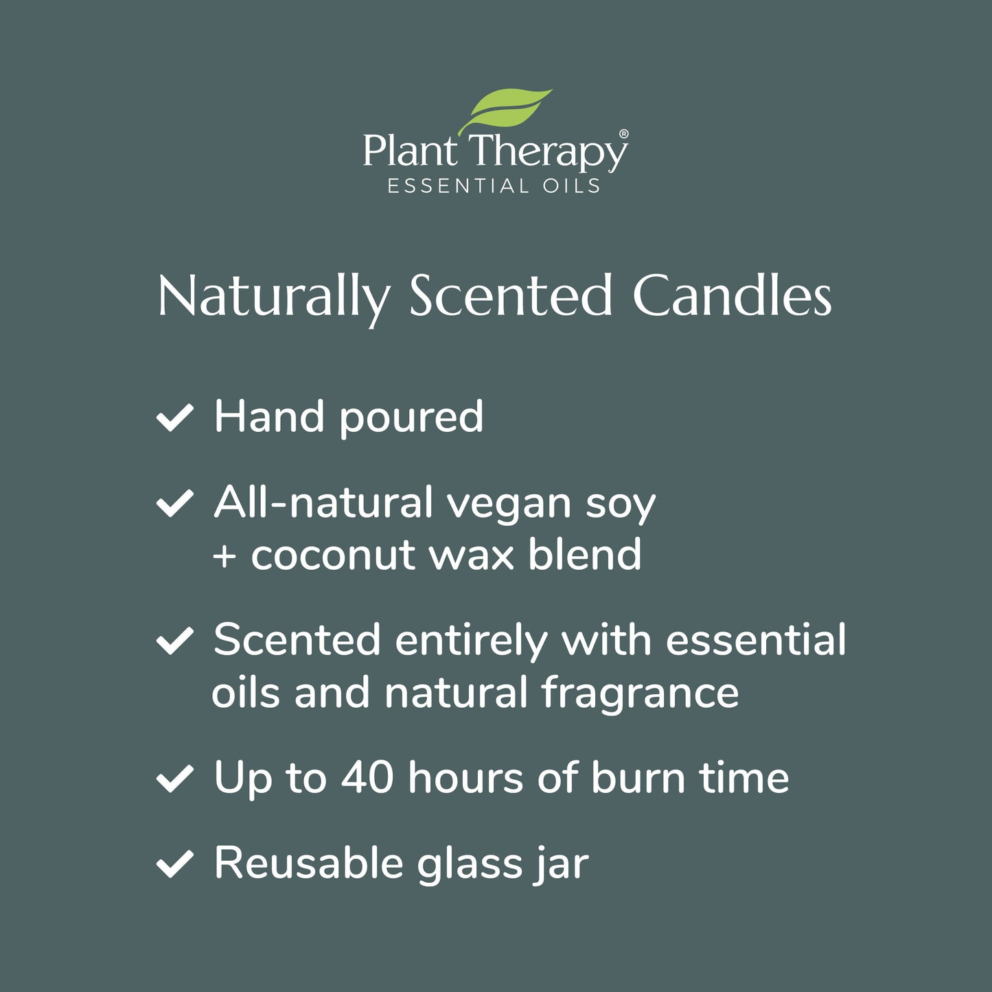 Naturally Scented Candle - hand poured, all natural vegan soy wax, scented with essential ois, 40 hours burn time, reusable glass jar