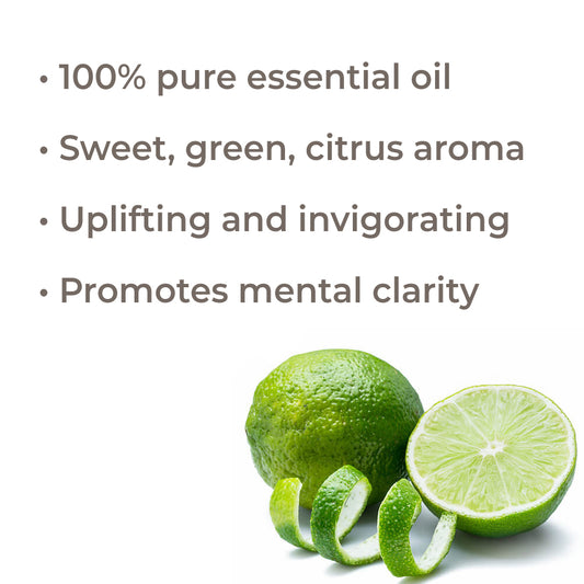100 percent pure essential oil. Sweet, green, citrus aroma. Uplifting and invigorating. Promotes mental clarity.