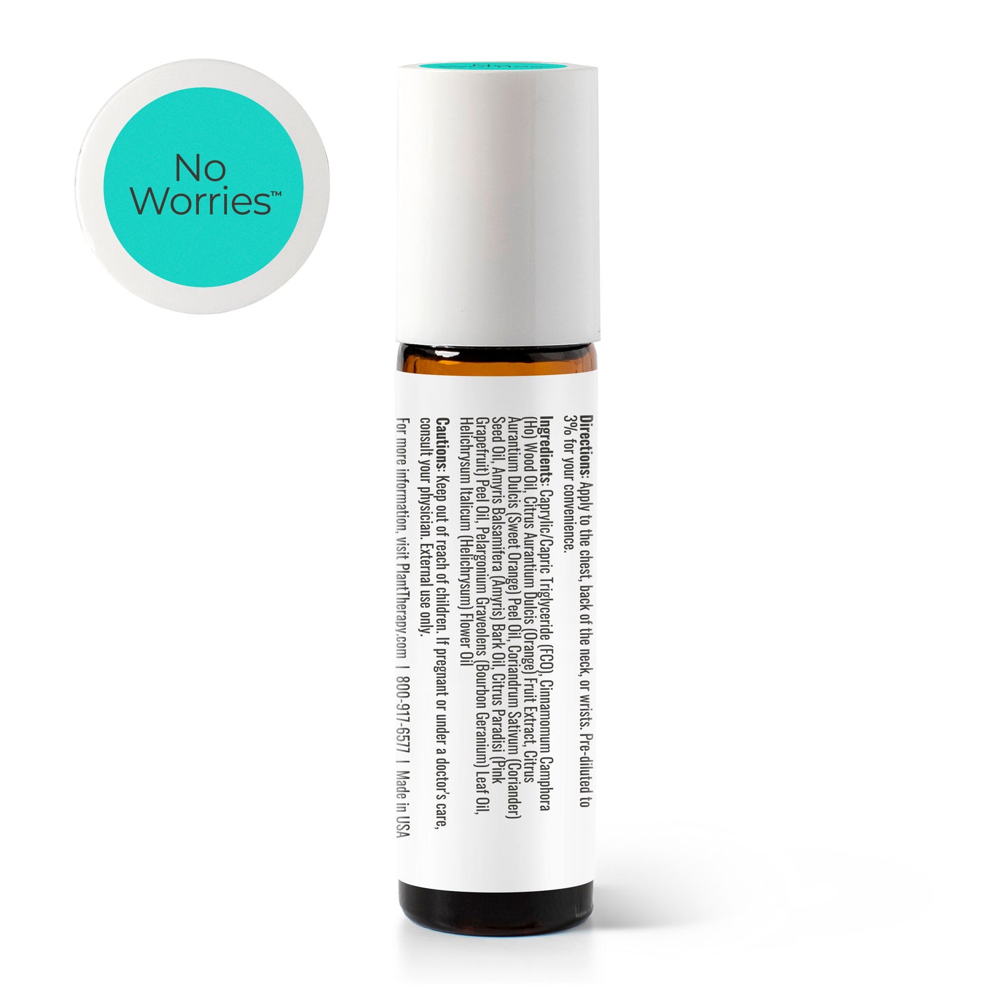 No Worries KidSafe Essential Oil Blend Pre-Diluted Roll-On's back label ingredient panel
