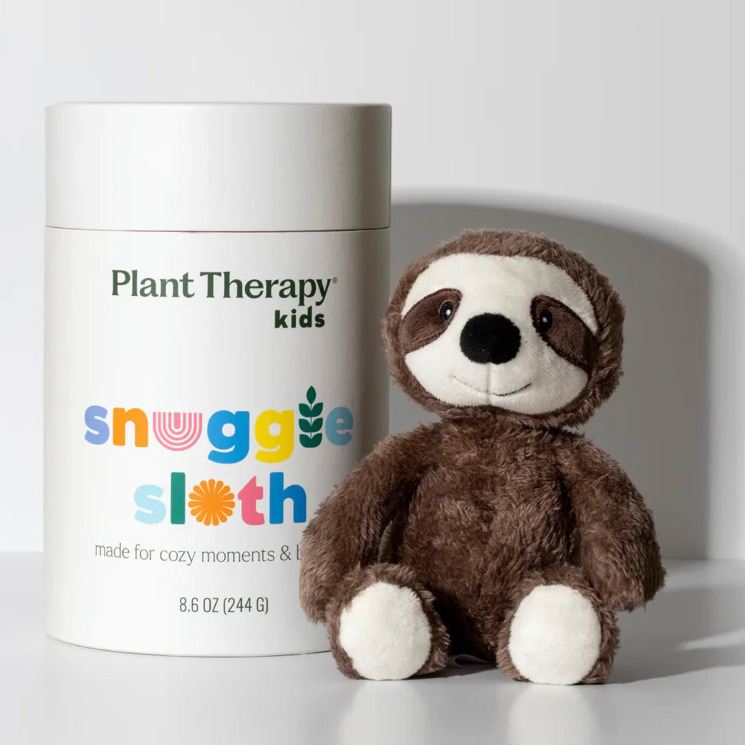 Plant Therapy kids snugglesloth product with a sloth plush toy on a white background