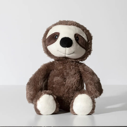 Plush toy sloth on a white background