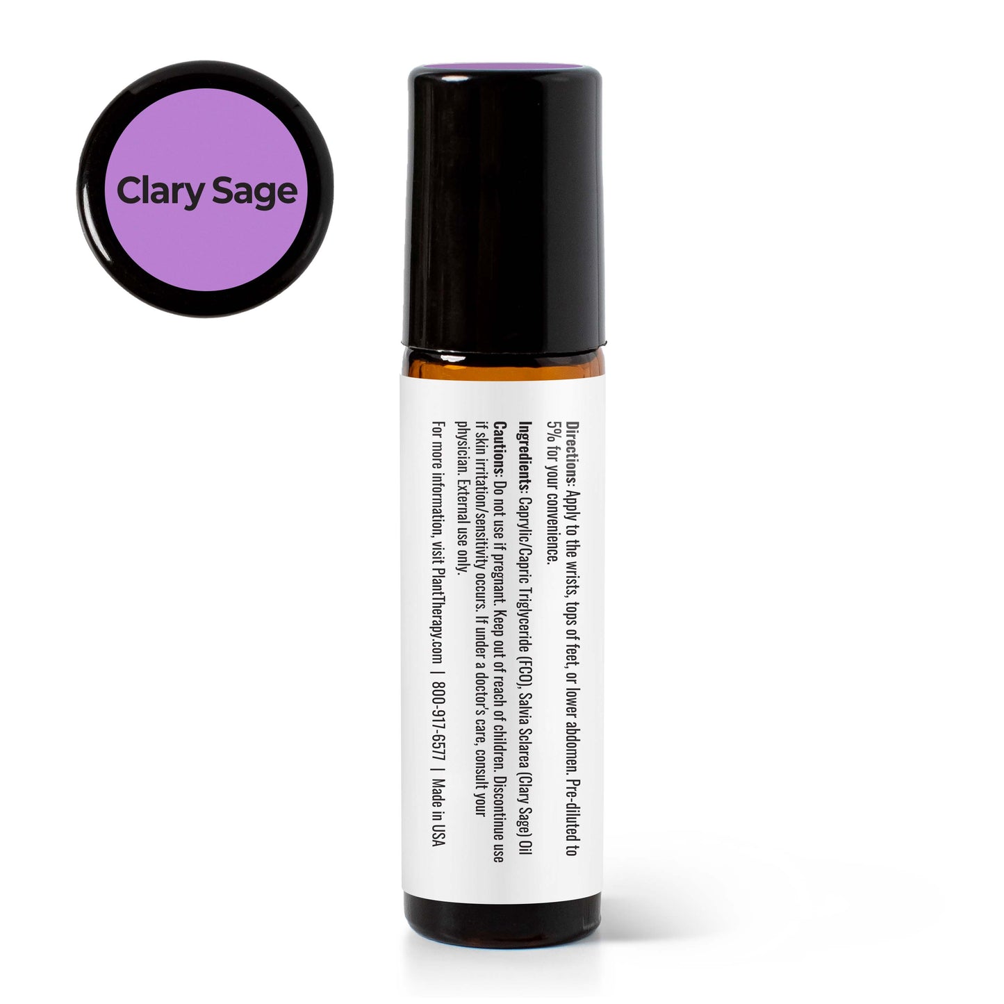 back label for Clary Sage Essential Oil Pre-Diluted Roll-On