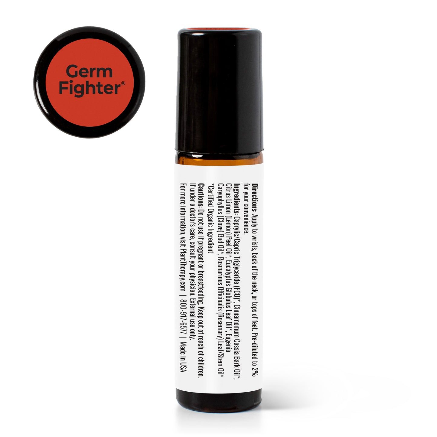 Germ Fighter Essential Oil Blend Pre-Diluted Roll-On back label