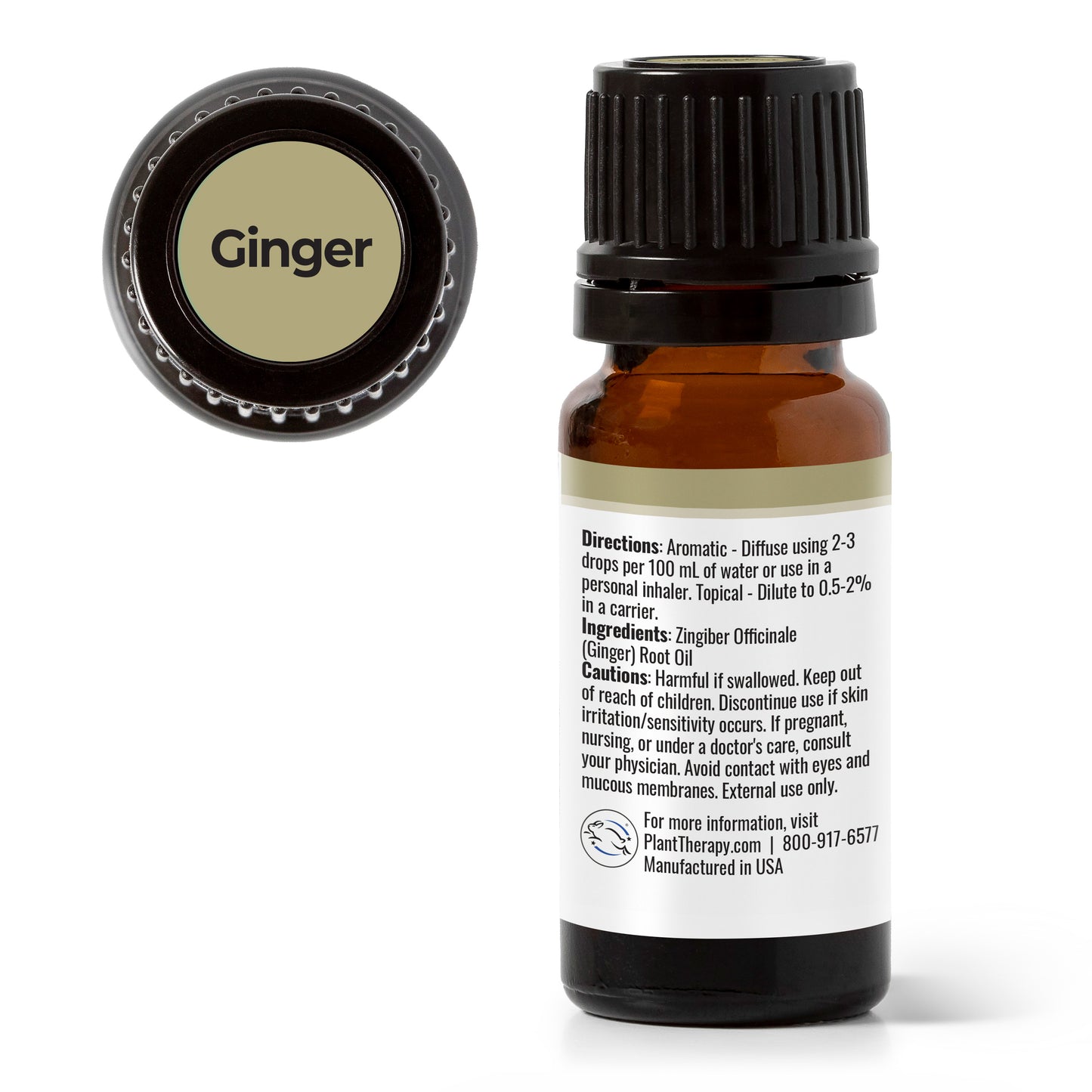Ginger Essential Oil Ingredient Label & Top Dot