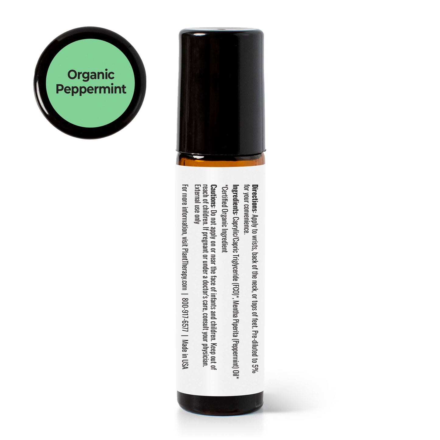 Organic Peppermint Essential Oil Pre-Diluted Roll-On back label
